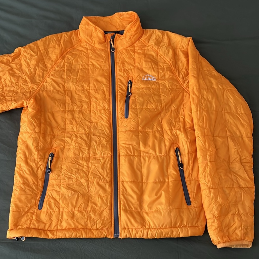 L.L. Bean Orange Primaloft stowable light puffer jacket